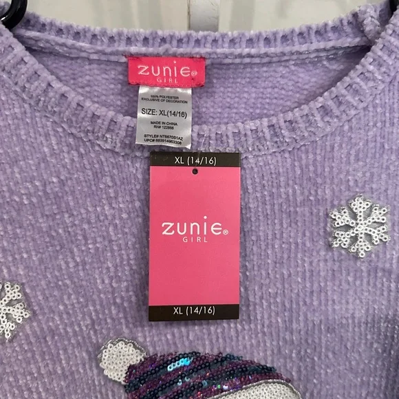 Zunie Purple Penguin Sweater for Girls - Picture 2 of 2